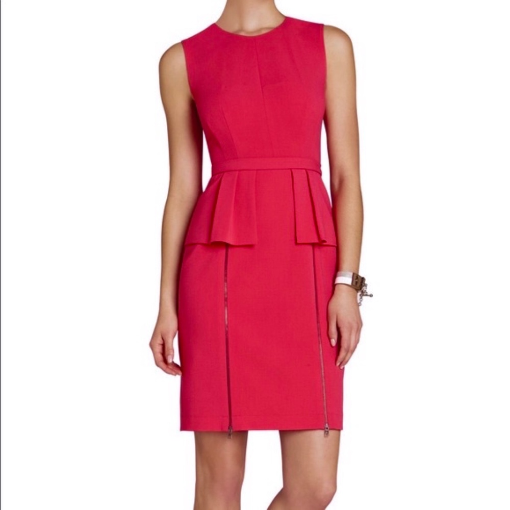 BCBGMAXAZRIA “Ashleigh” Sleeveless Peplum Dress with Zipper Accents, size 4